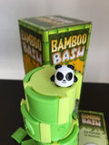 closeup of cute panda figure on top of the game tower