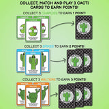 Playing instructions describing point allocation for matching card sets for What's The Point? The Cactus Card Game.
