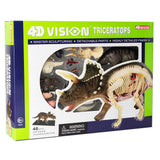 4D Vision Triceratops Anatomy Model.  Box view that shows assembled model and clear plastic window showing many different parts including bones, organs, skin, and other parts.