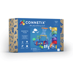 Connetix box showing colorful marble run creations.