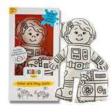Kiboo Kids color and play doll, girl astronaut. Doll shown uncolored and with doll backpack.