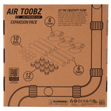 Back of Air Toobz expansion pack box. Lists the 34 pieces in the expansion pack.  6 corners, 6 tubes, 12 connectors, and 10 balls.