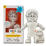Kiboo Kids color and play doll.  Doll shown uncolored and with doll backpack.