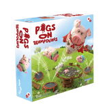 Box of the game with cartoon pigs bouncing off trampolines.