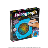 Spirograph Doodle Pad box.  Hand drawing on the black surface of the doodle pad, pen creates vibrant colors.