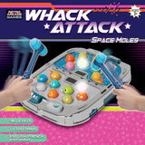 Whack Attack space moles game box.  36 levels.  LCD Scoring.  English, French, & Spanish.  Ages 3+