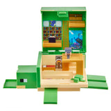 Transforming Turtle Hideout opened up showing the playset inside.  Features multiple levels of play, windows, living areas, and the Steve and Turtle mobs included.