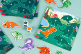 A closeup shot of the collection card and some of the various dinosaur cutouts.  Details on the front of the collection cards include the species name, and on the back there are more details to learn about these creatures.  