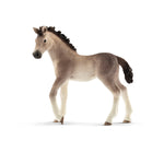 Model of Andalusian foal from the left.  Left front leg is cocked.  Dark brown to black short mane and tail.  