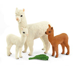 All the pieces in the Alpaca set.  One white adult alpaca, two baby alpacas, one white and one brown, and a green leaf for them to eat.