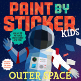 Front cover of book.  Shows an astronaut figure 'painted' with the stickers.  Call-outs include "Create 10 pictures one sticker at a time!" and "Includes glow-in-the-dark sticker!".