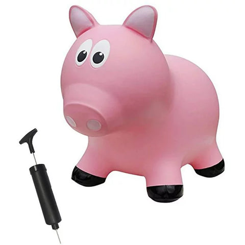 Adorable pink pig bouncer inflated and hand  pump.